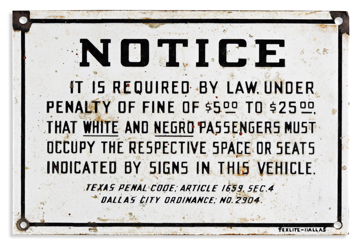 (CIVIL RIGHTS--SEGREGATION.) Dallas bus segregation sign.